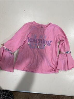 Kids Pink Long-Sleeve Ruffle Bell-Sleeve Tee with Learning Graphic
